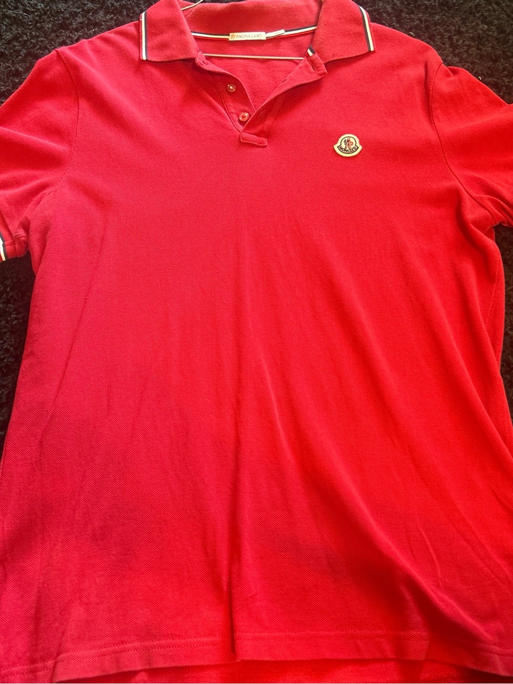 Moncler Red Polo Shirt with Logo Patch
